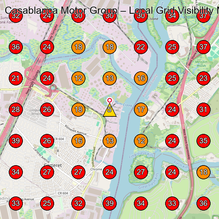 Casablanca Motor Group GeoGrid visibility map for Used Car Dealer in Staten Island